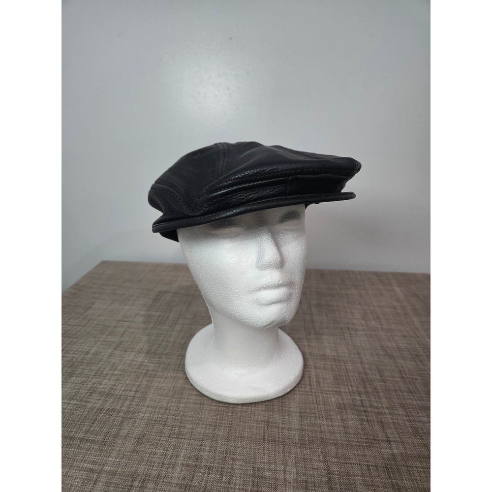 Lady Rider Black Leather Driving Cap Flat Hat Rose Embroidery S/M Biker Moto